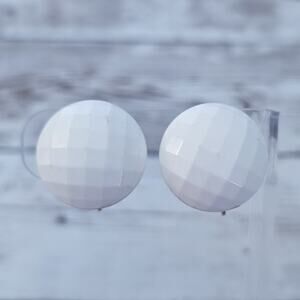 Vintage Clip On Earrings Faceted White Retro